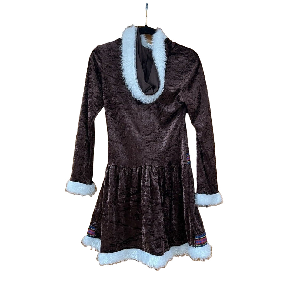 Inuit KISSES WOMENS HALLOWEEN COSTUME NEW size MEDIUM brown velvet DRESS ONLY - Picture 3 of 4
